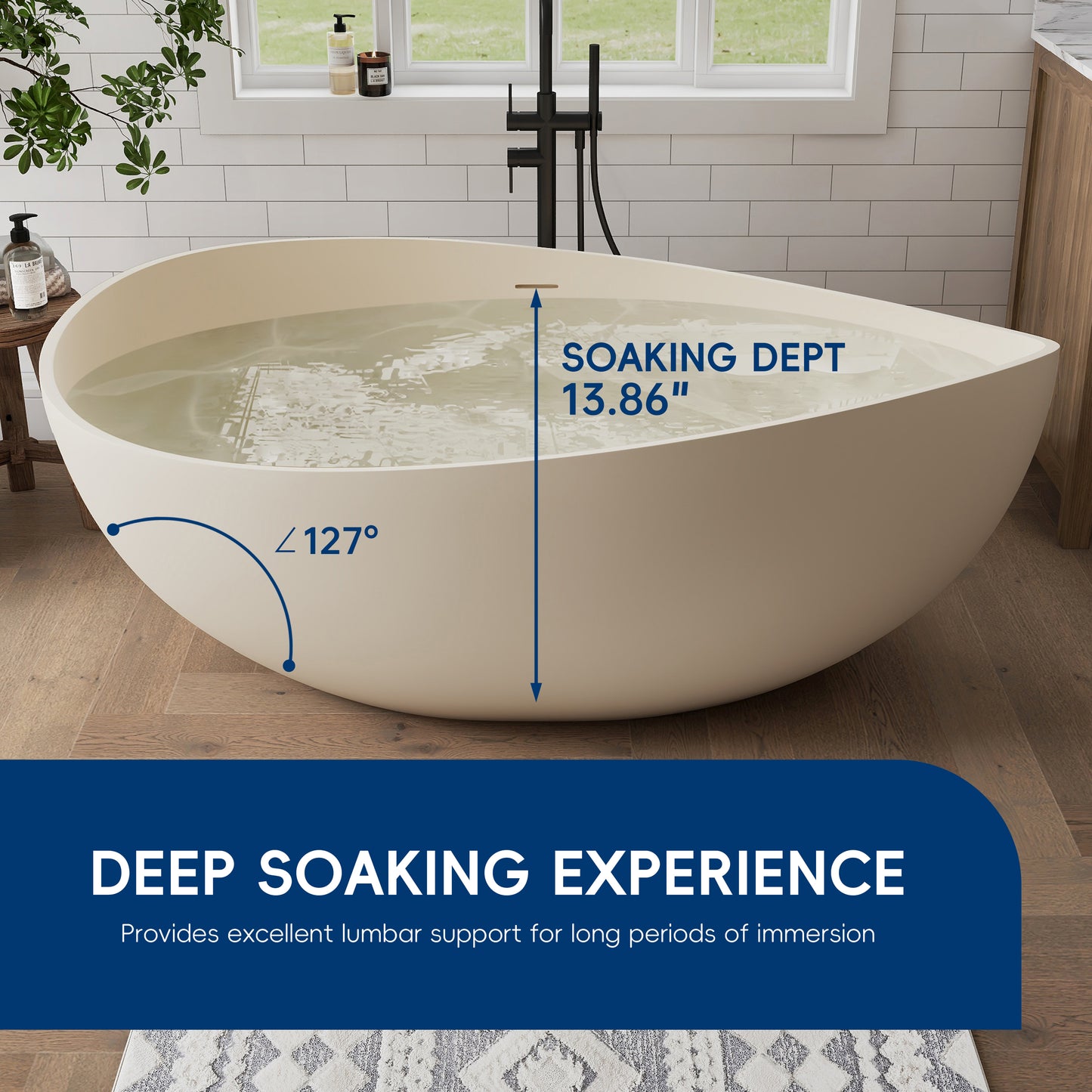 Medunjess 63" Milk-Coffee Wavy Freestanding Tub Solid Surface Freestadning Bathtub
