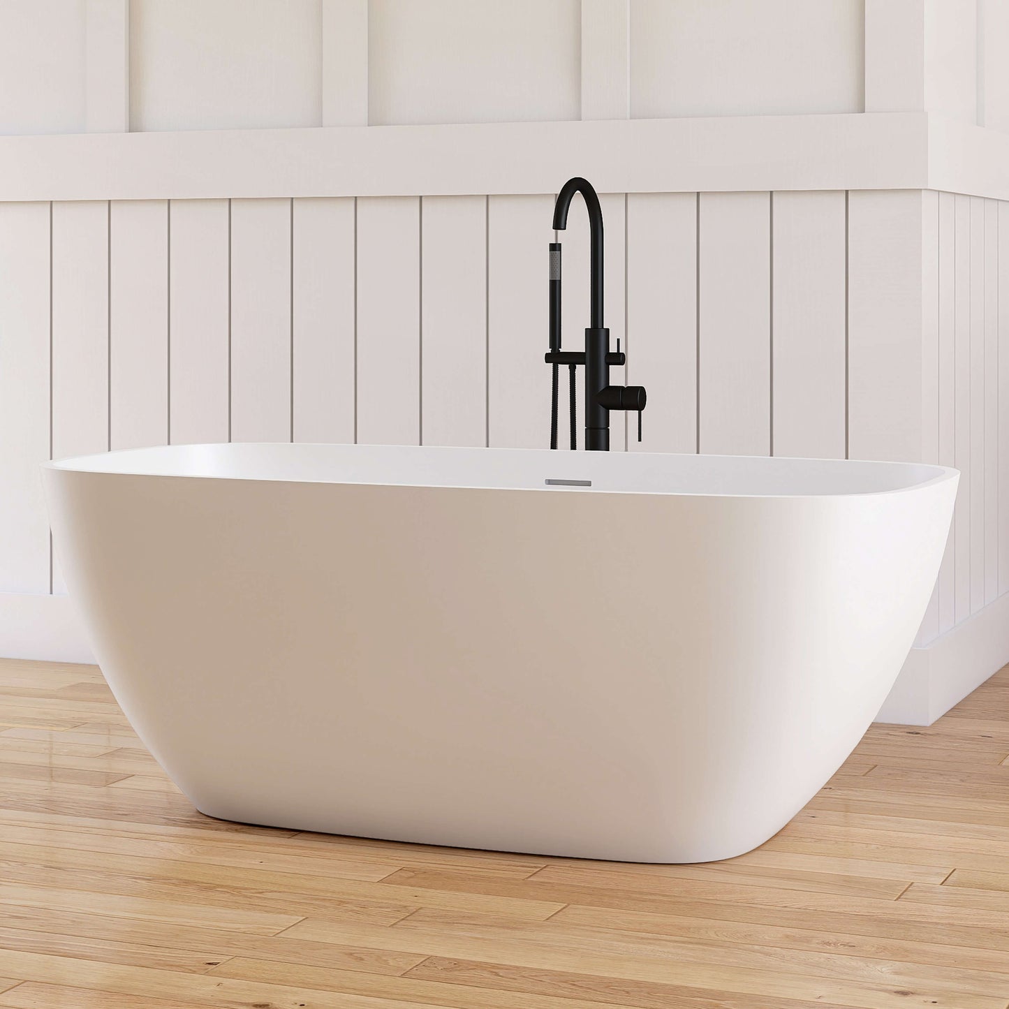 Medunjess Chelsea 59'' Freestanding Tub Solid Surface Freestanding Soaking Bathtub