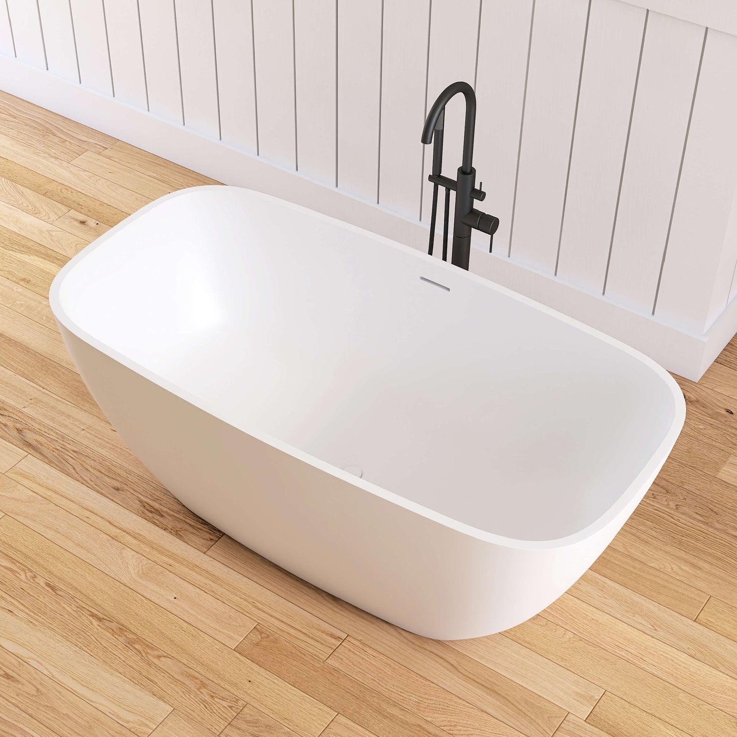 Medunjess Chelsea 59'' Freestanding Tub Solid Surface Freestanding Soaking Bathtub