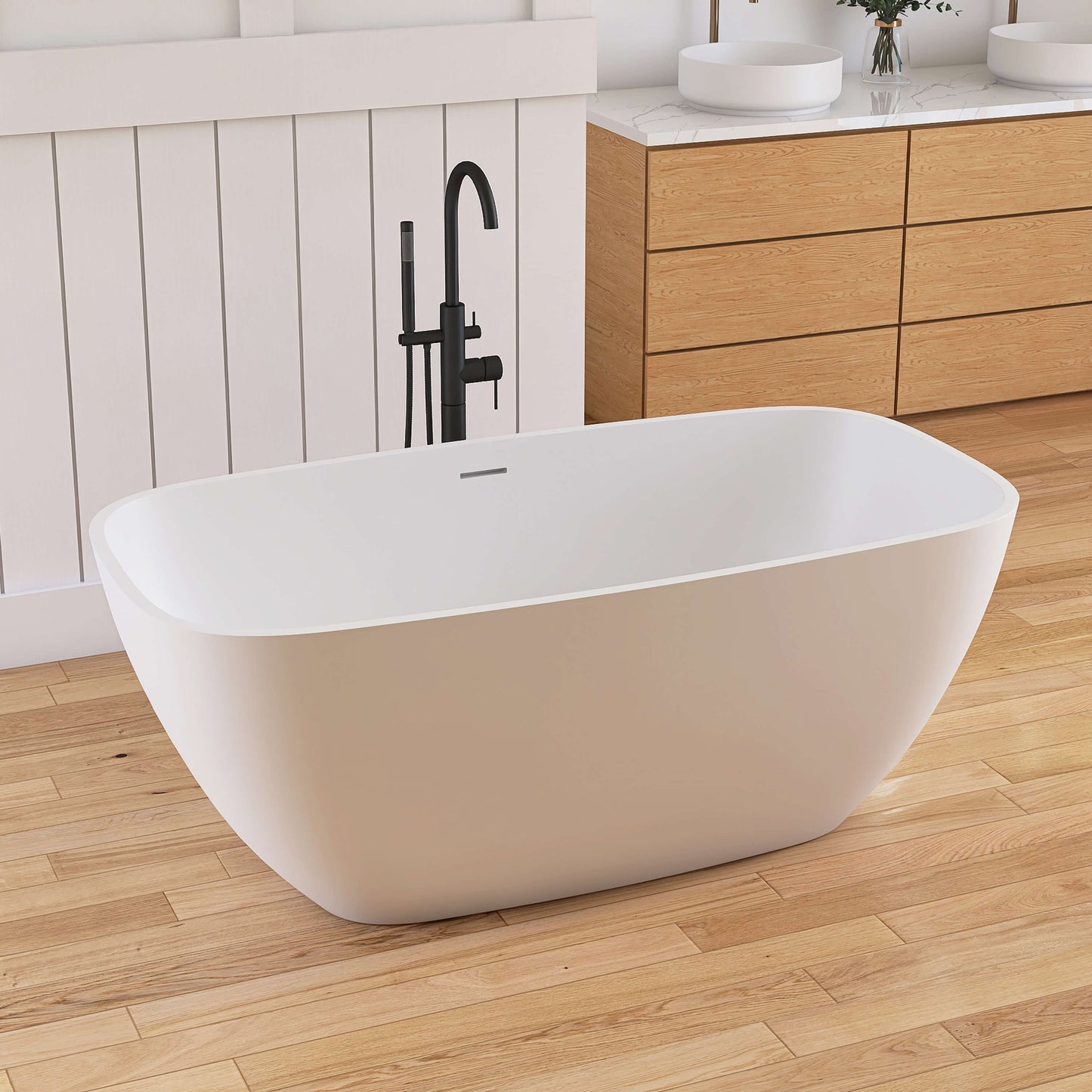 Medunjess Chelsea 59'' Freestanding Tub Solid Surface Freestanding Soaking Bathtub