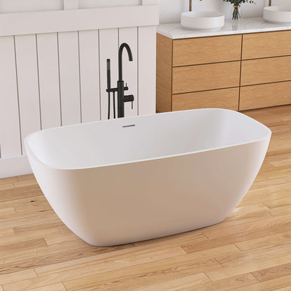 Medunjess Chelsea 59'' Freestanding Tub Solid Surface Freestanding Soaking Bathtub