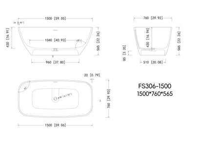 Medunjess Chelsea 59" Freestanding Tub Solid Surface Freestanding Soaking Bathtub