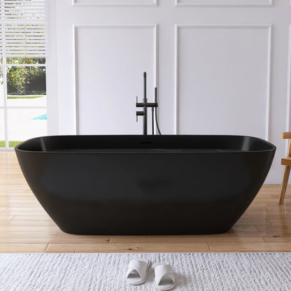 Medunjess 67" Freestanding Soaking Bathtub Solid Surface Soaking Tubs in Matte White