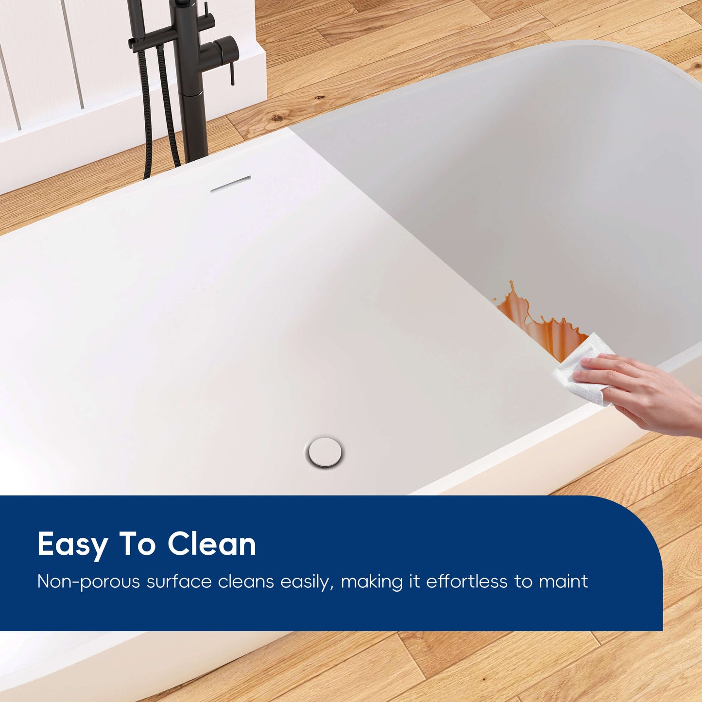 Medunjess 67'' Freestanding Soaking Bathtub Solid Surface Soaking Tubs in Matte White