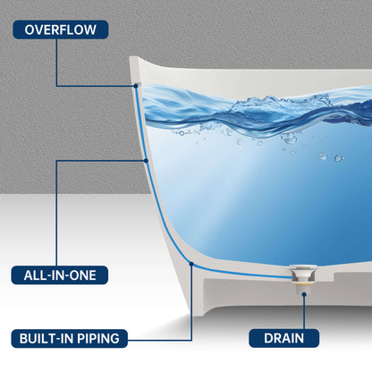 Medunjess 67'' Freestanding Soaking Bathtub Solid Surface Soaking Tubs in Matte White