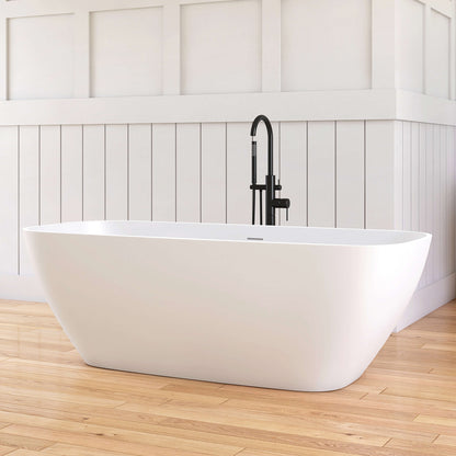 Medunjess 67'' Freestanding Soaking Bathtub Solid Surface Soaking Tubs in Matte White