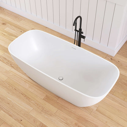 Medunjess 67'' Freestanding Soaking Bathtub Solid Surface Soaking Tubs in Matte White
