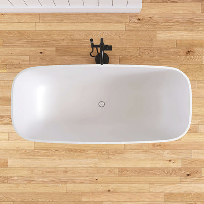 Medunjess 67'' Freestanding Soaking Bathtub Solid Surface Soaking Tubs in Matte White