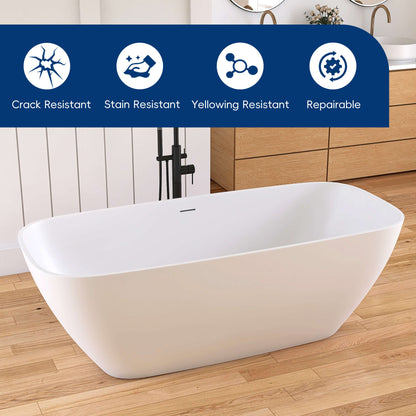 Medunjess 67'' Freestanding Soaking Bathtub Solid Surface Soaking Tubs in Matte White