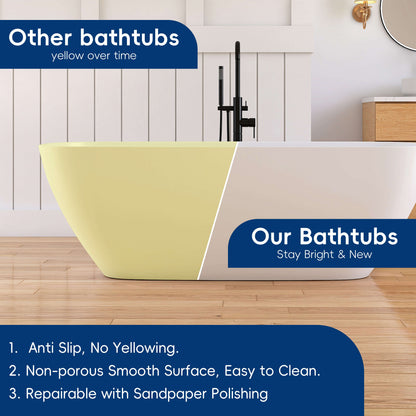 Medunjess 67'' Freestanding Soaking Bathtub Solid Surface Soaking Tubs in Matte White