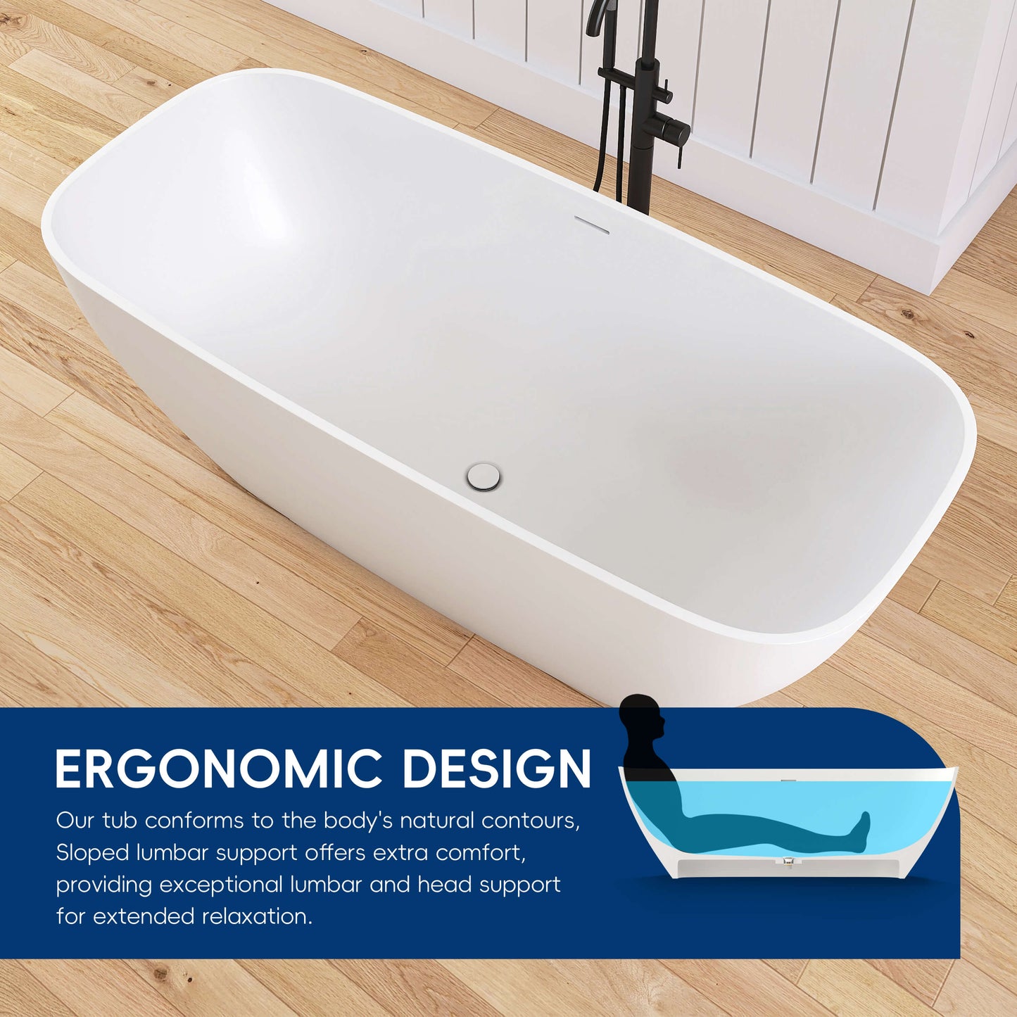 Medunjess 67'' Freestanding Soaking Bathtub Solid Surface Soaking Tubs in Matte White