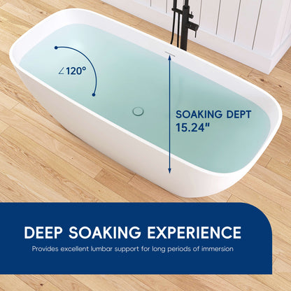 Medunjess 67'' Freestanding Soaking Bathtub Solid Surface Soaking Tubs in Matte White