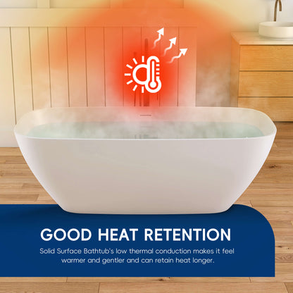 Medunjess 67'' Freestanding Soaking Bathtub Solid Surface Soaking Tubs in Matte White