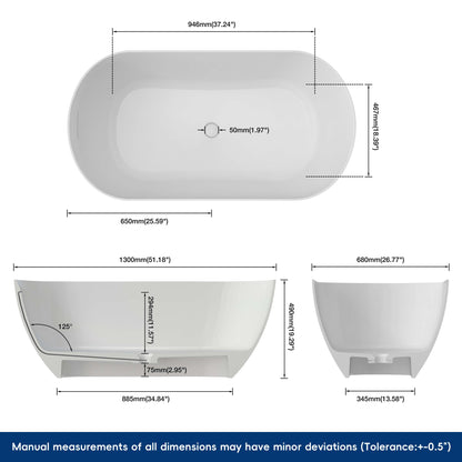 Medunjess 51'' Freestanding immersion solid surface bathtubs