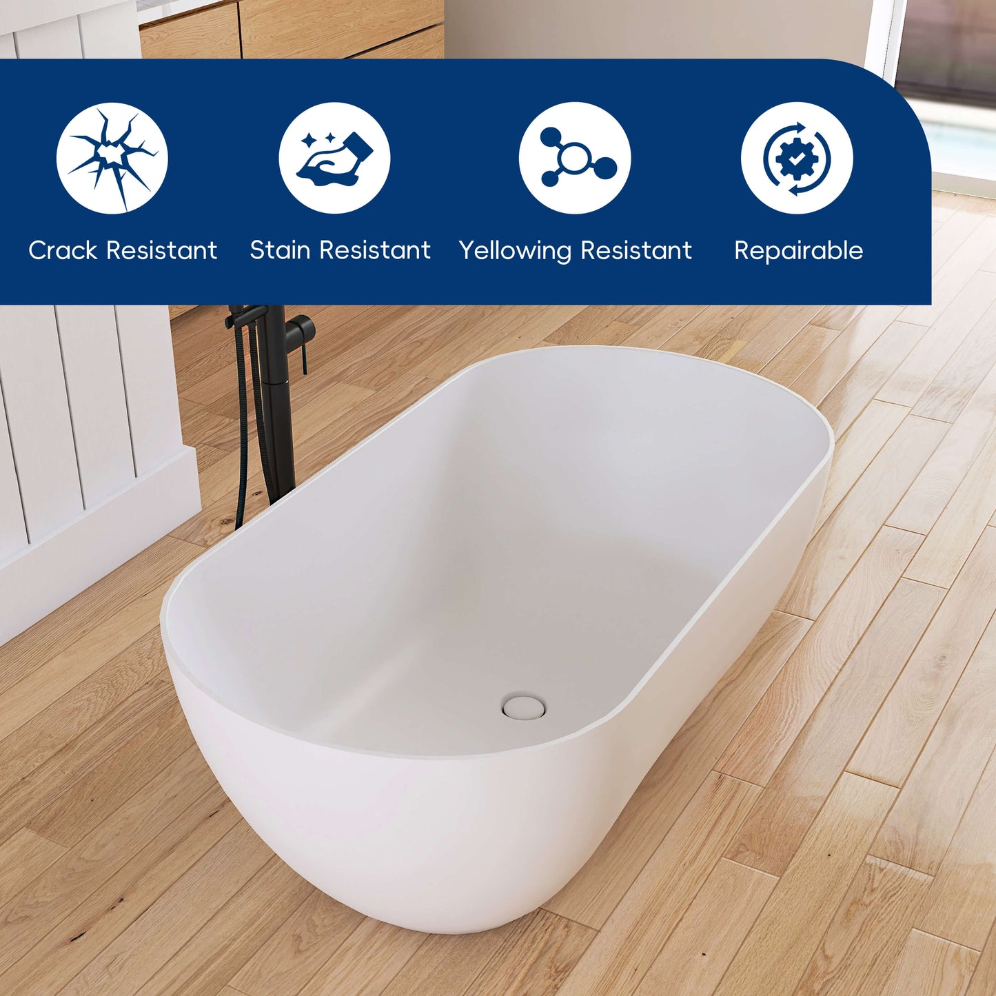 Medunjess 51'' Freestanding immersion solid surface bathtubs