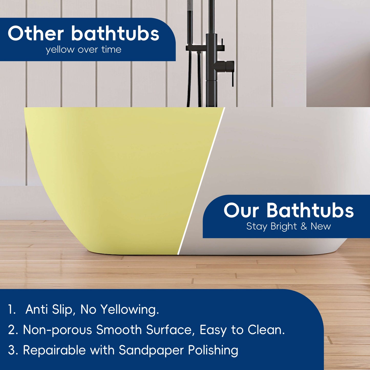 Medunjess 51'' Freestanding immersion solid surface bathtubs