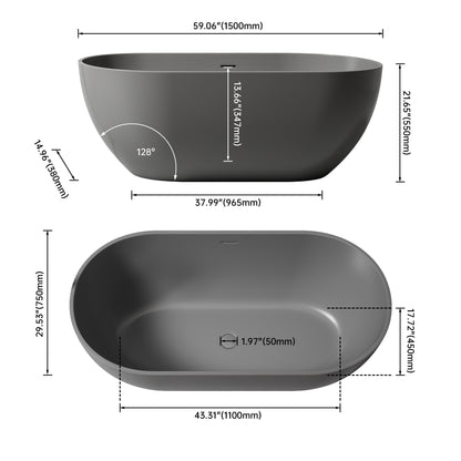 Medunjess 59'' Freestanding immersion solid surface bathtubs