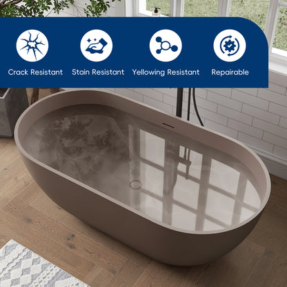 Modern Grey-Coffee freestanding bathtub in a bathroom setting with features listed above.