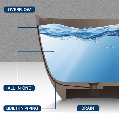 Diagram of a bathtub with labeled parts on a gray background