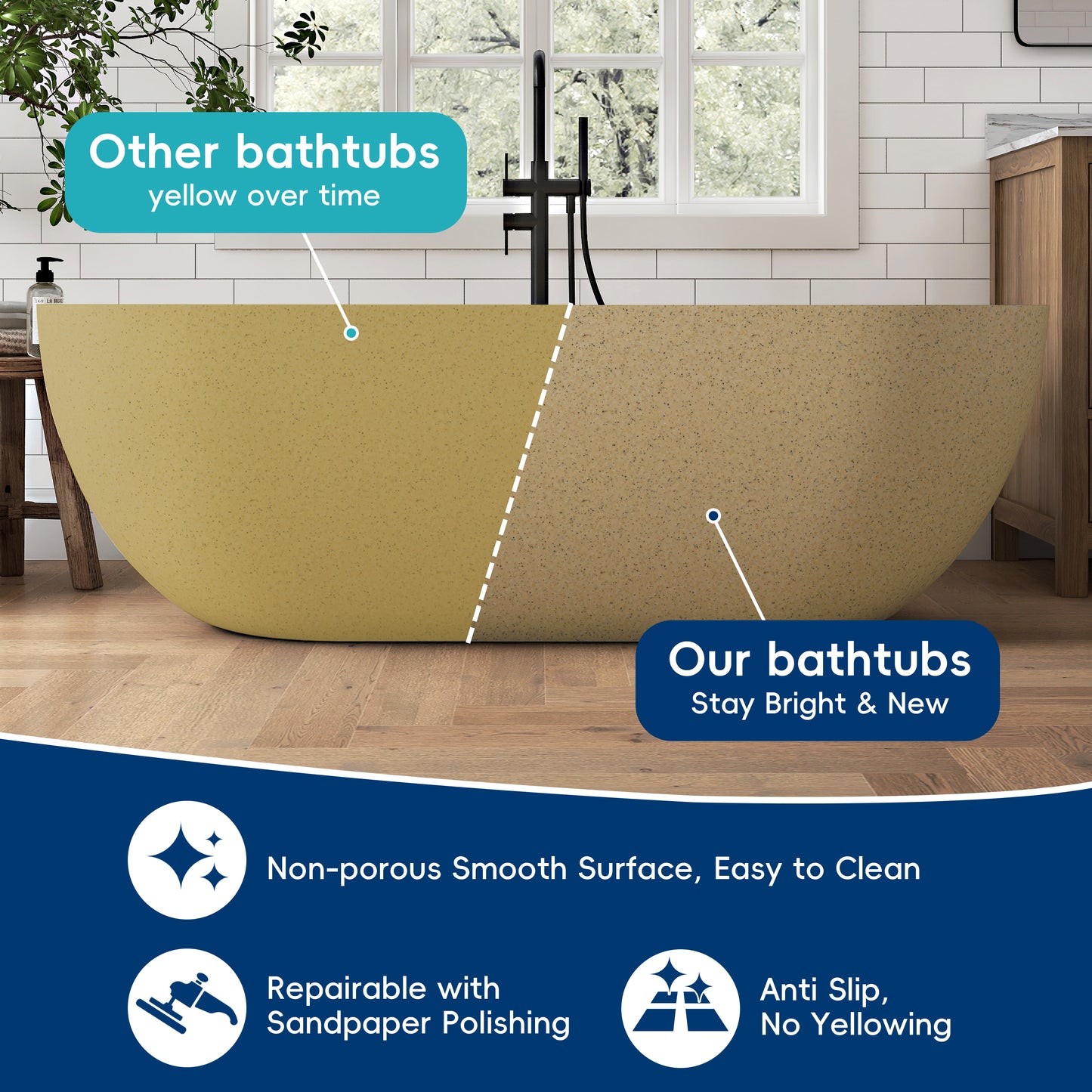 Medunjess Forma 69" Freestanding Soaking Bathtub Beige Granules
