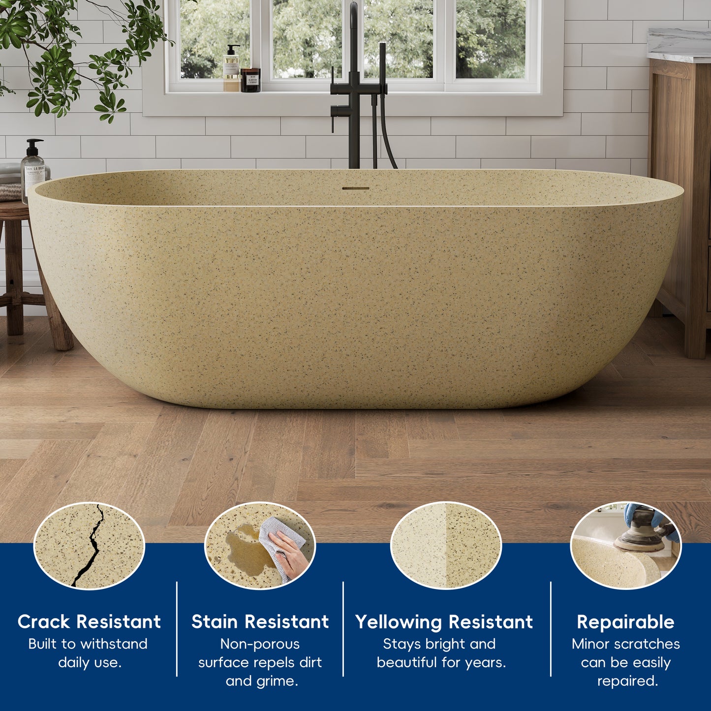Medunjess Forma 69" Freestanding Soaking Bathtub Beige Granules
