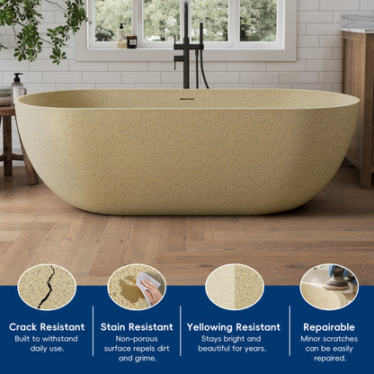 Medunjess Forma 69" Freestanding Soaking Bathtub Beige Granules