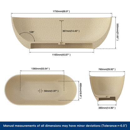 Medunjess Forma 69" Freestanding Soaking Bathtub Beige Granules
