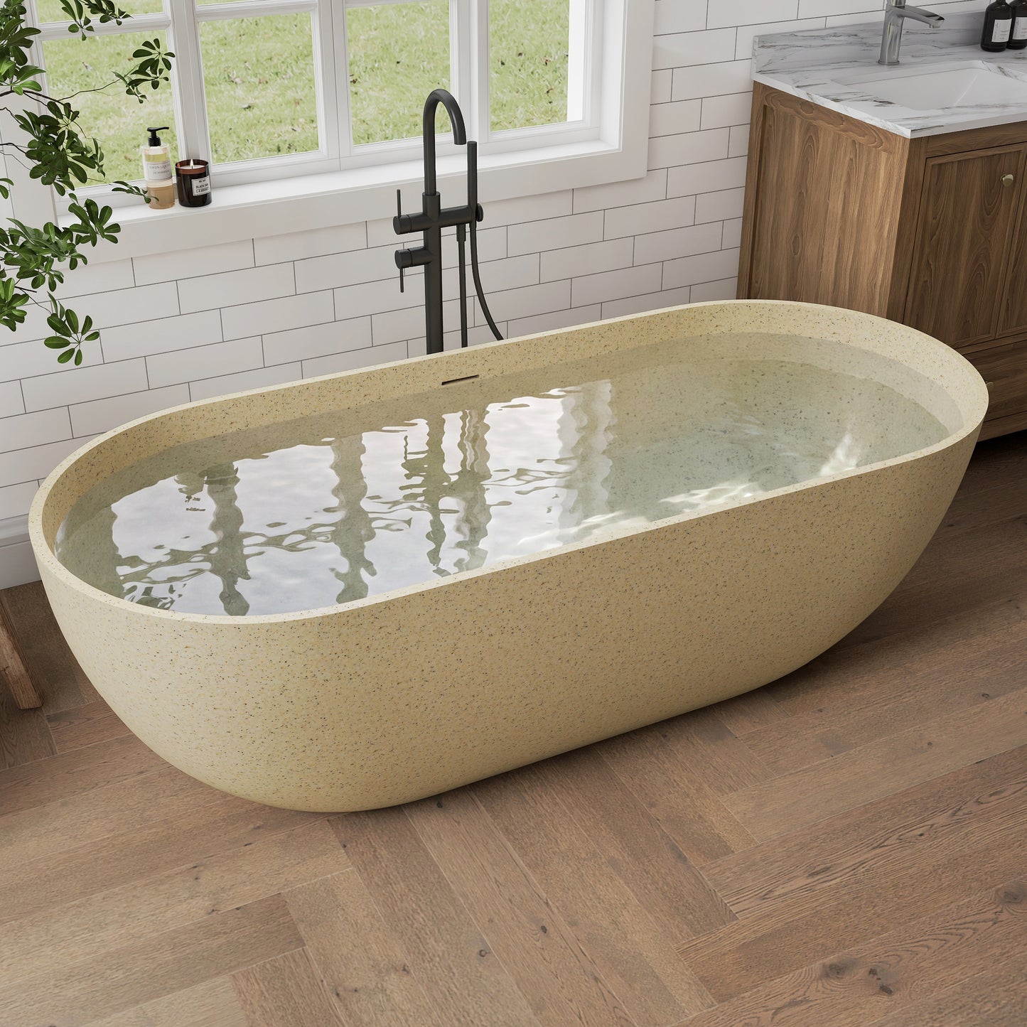 Medunjess Forma 69" Freestanding Soaking Bathtub Beige Granules
