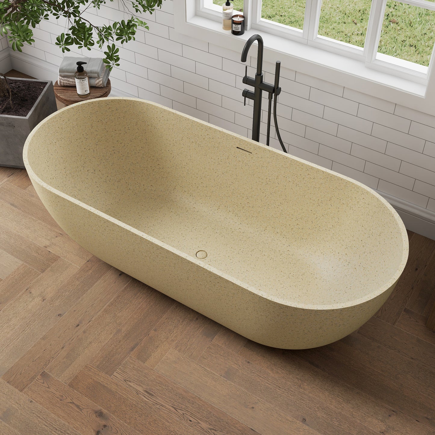 Medunjess Forma 69" Freestanding Soaking Bathtub Beige Granules