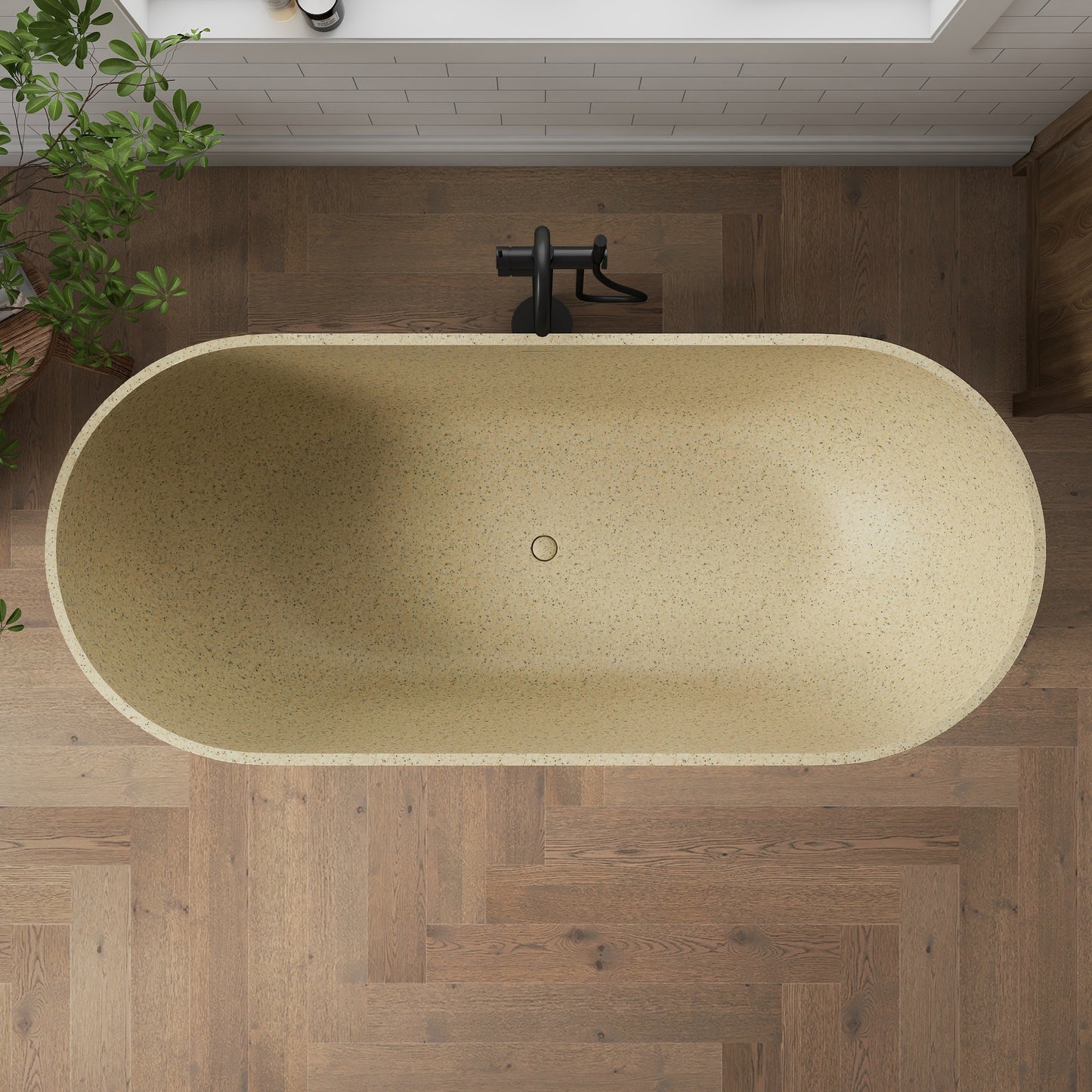 Medunjess Forma 69" Freestanding Soaking Bathtub Beige Granules