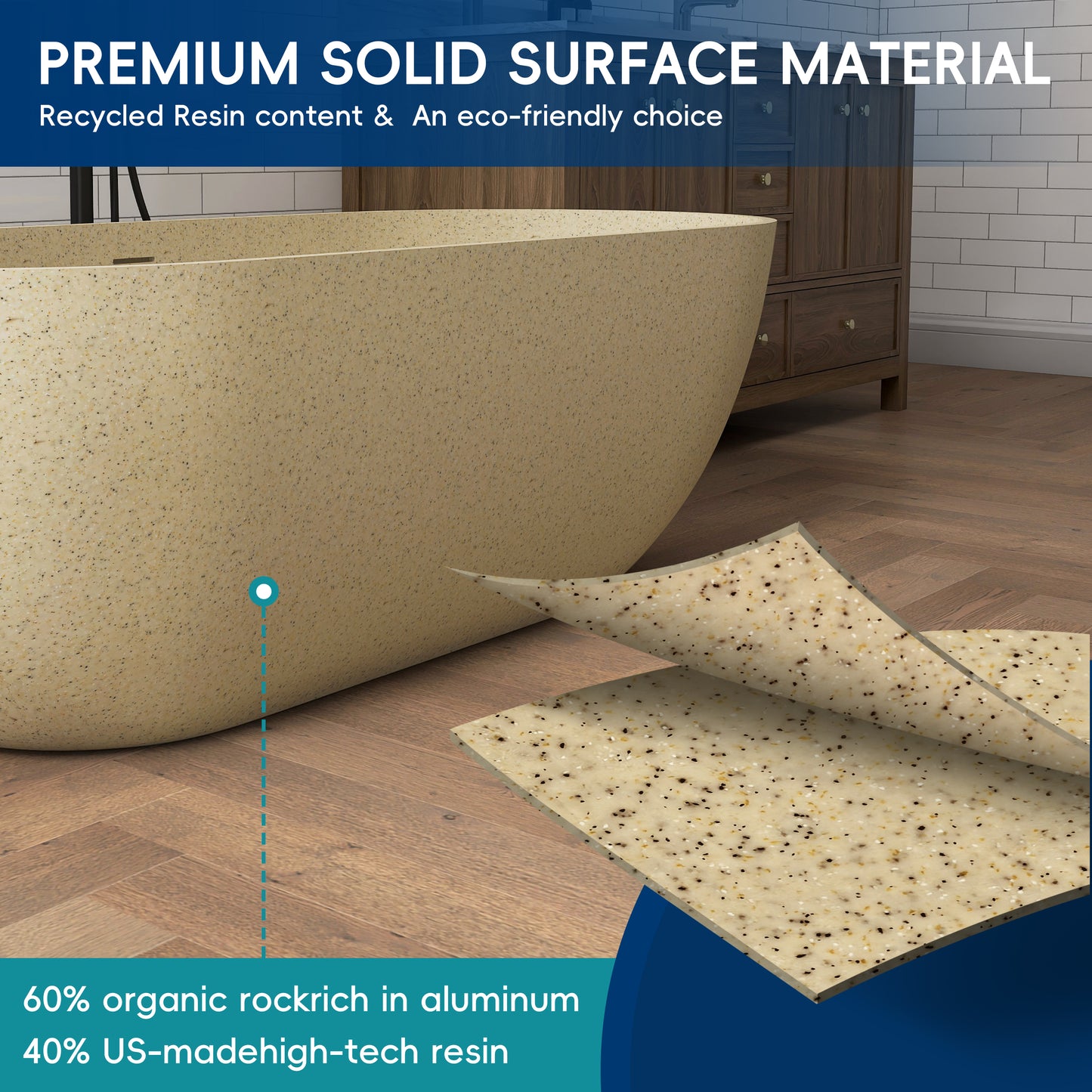 Medunjess Forma 69" Freestanding Soaking Bathtub Beige Granules