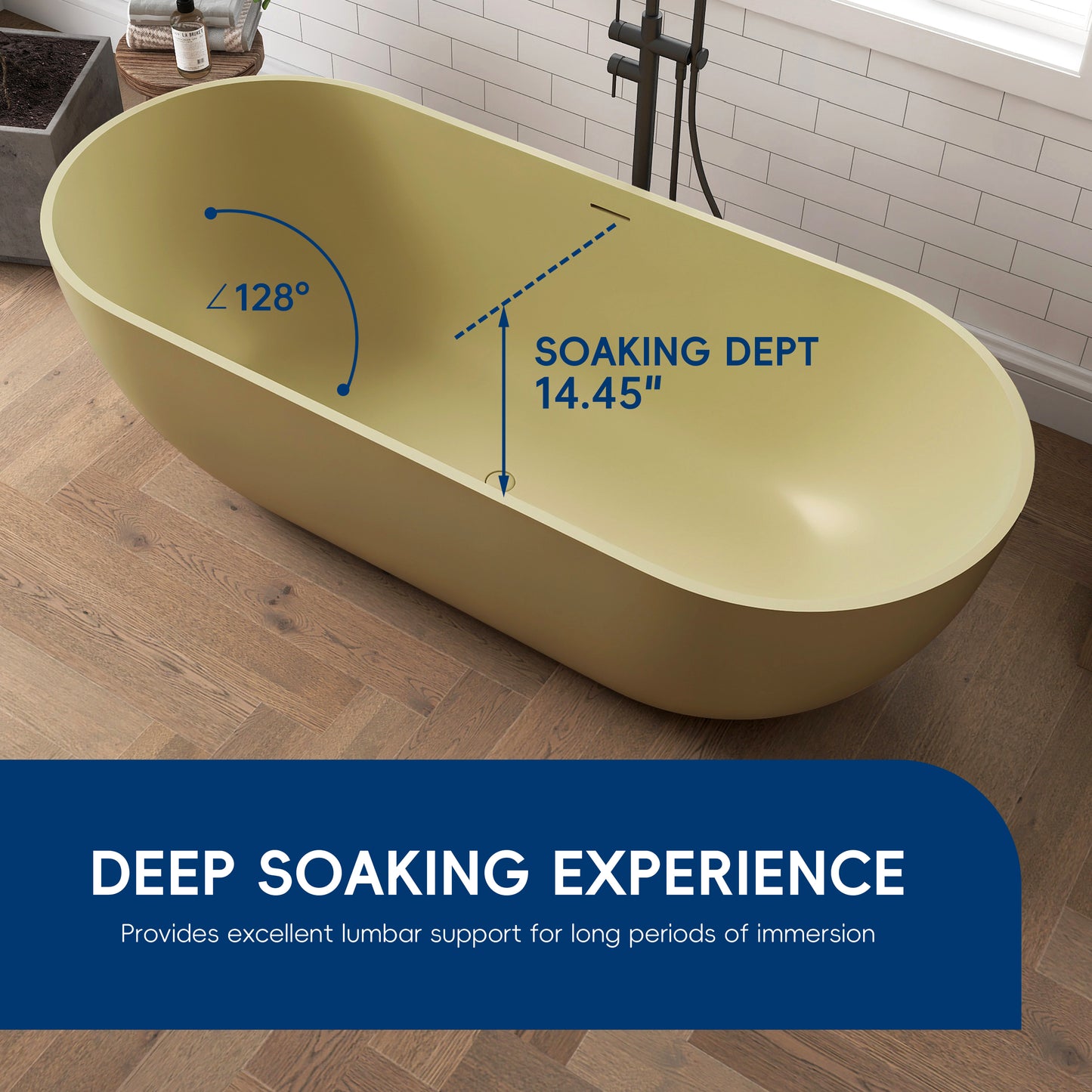 Medunjess 69" Caelus Solid Surface Soaking Freestanding Oval Bathtub