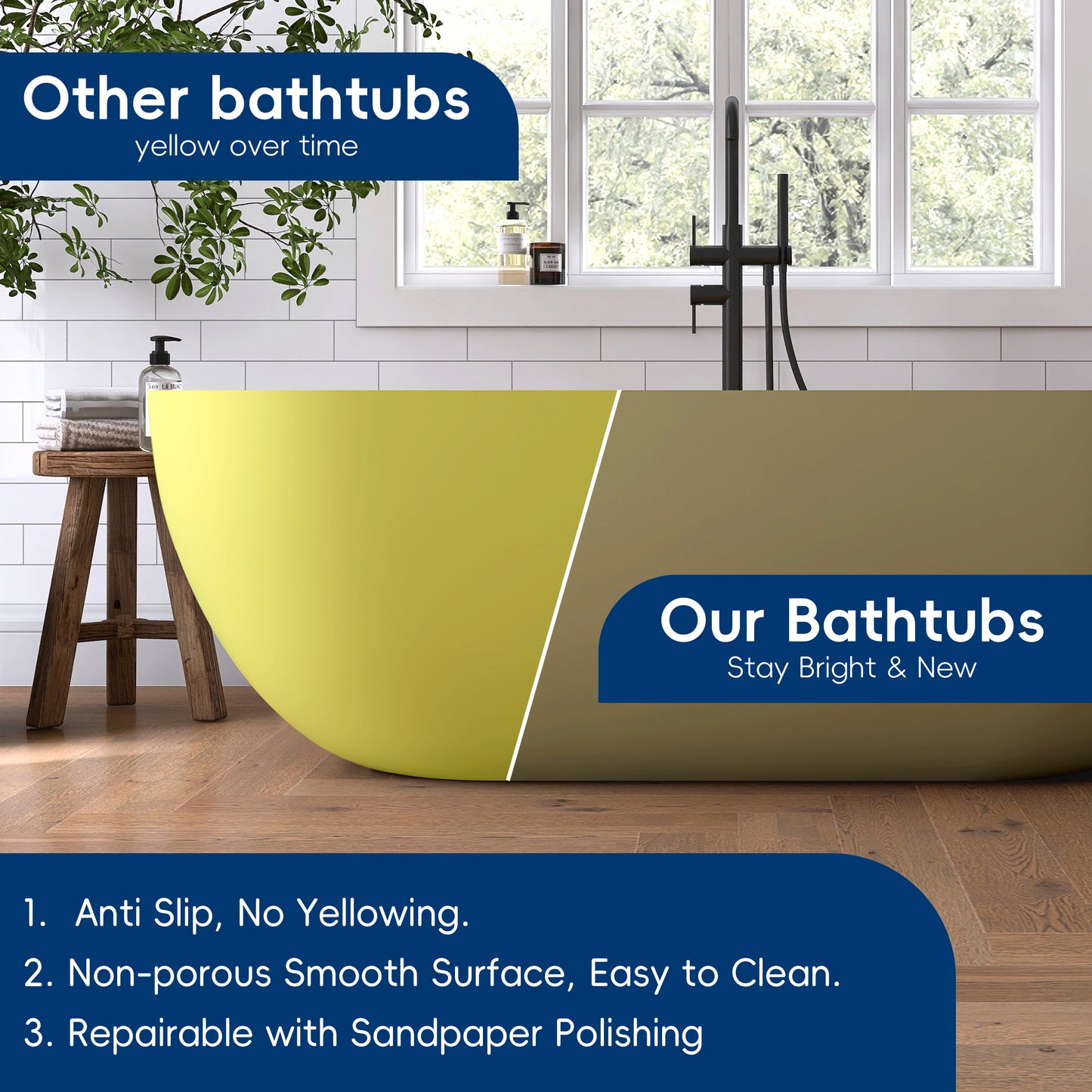 Medunjess 69" Caelus Solid Surface Soaking Freestanding Oval Bathtub