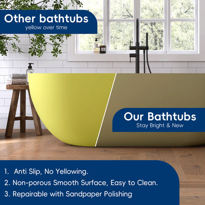 Medunjess 69" Caelus Solid Surface Soaking Freestanding Oval Bathtub