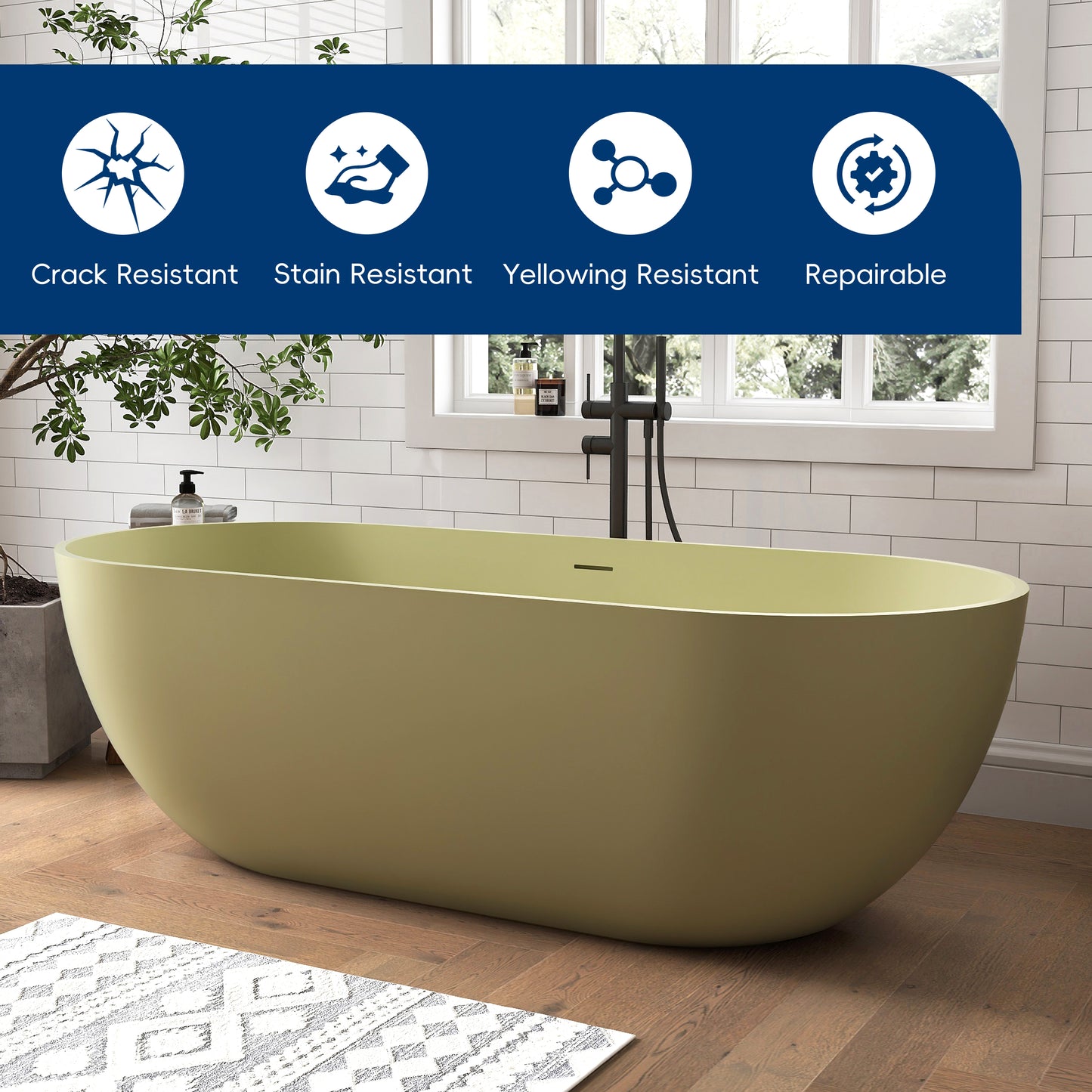 Medunjess 69" Caelus Solid Surface Soaking Freestanding Oval Bathtub