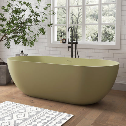 Medunjess 69" Caelus Solid Surface Soaking Freestanding Oval Bathtub