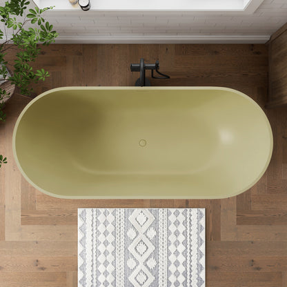 Medunjess 69" Caelus Solid Surface Soaking Freestanding Oval Bathtub