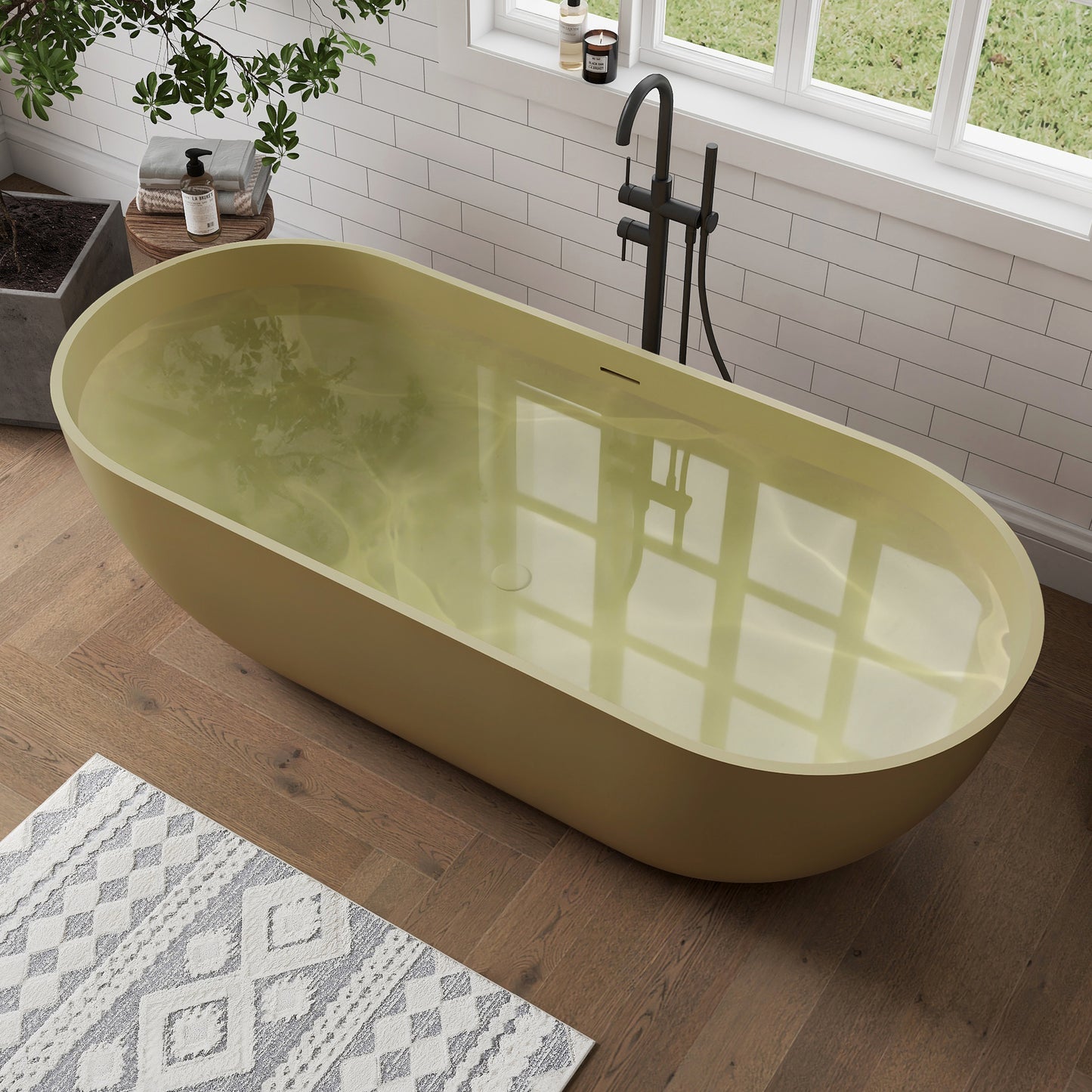 Medunjess 69" Caelus Solid Surface Soaking Freestanding Oval Bathtub