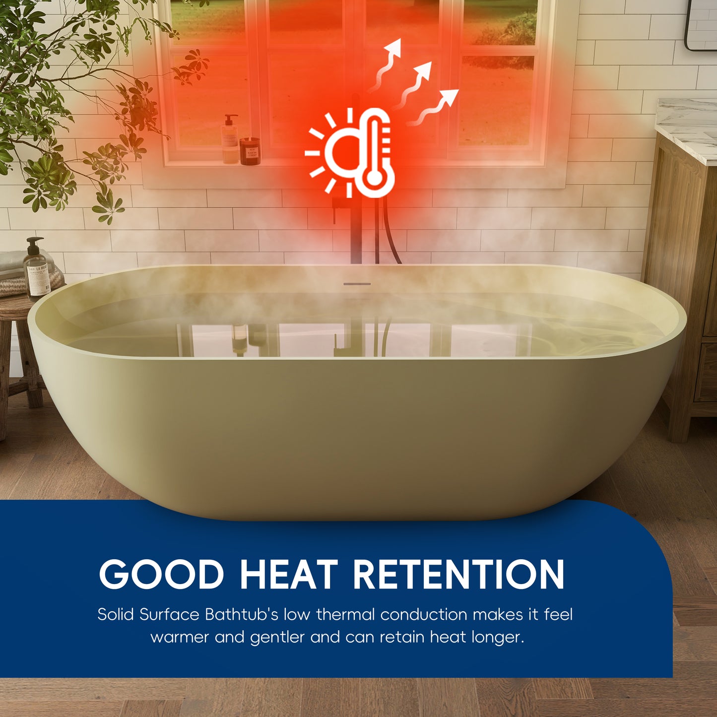 Medunjess 69" Caelus Solid Surface Soaking Freestanding Oval Bathtub