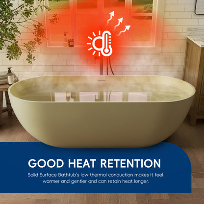 Medunjess 69" Caelus Solid Surface Soaking Freestanding Oval Bathtub