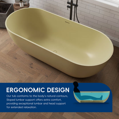 Medunjess 69" Caelus Solid Surface Soaking Freestanding Oval Bathtub