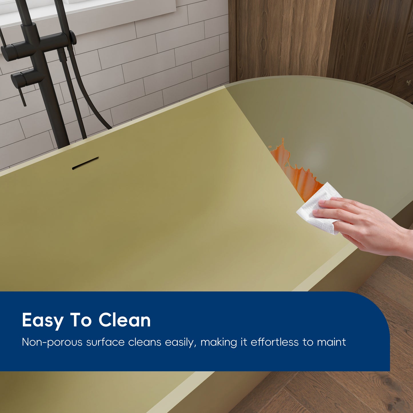 Medunjess 69" Caelus Solid Surface Soaking Freestanding Oval Bathtub