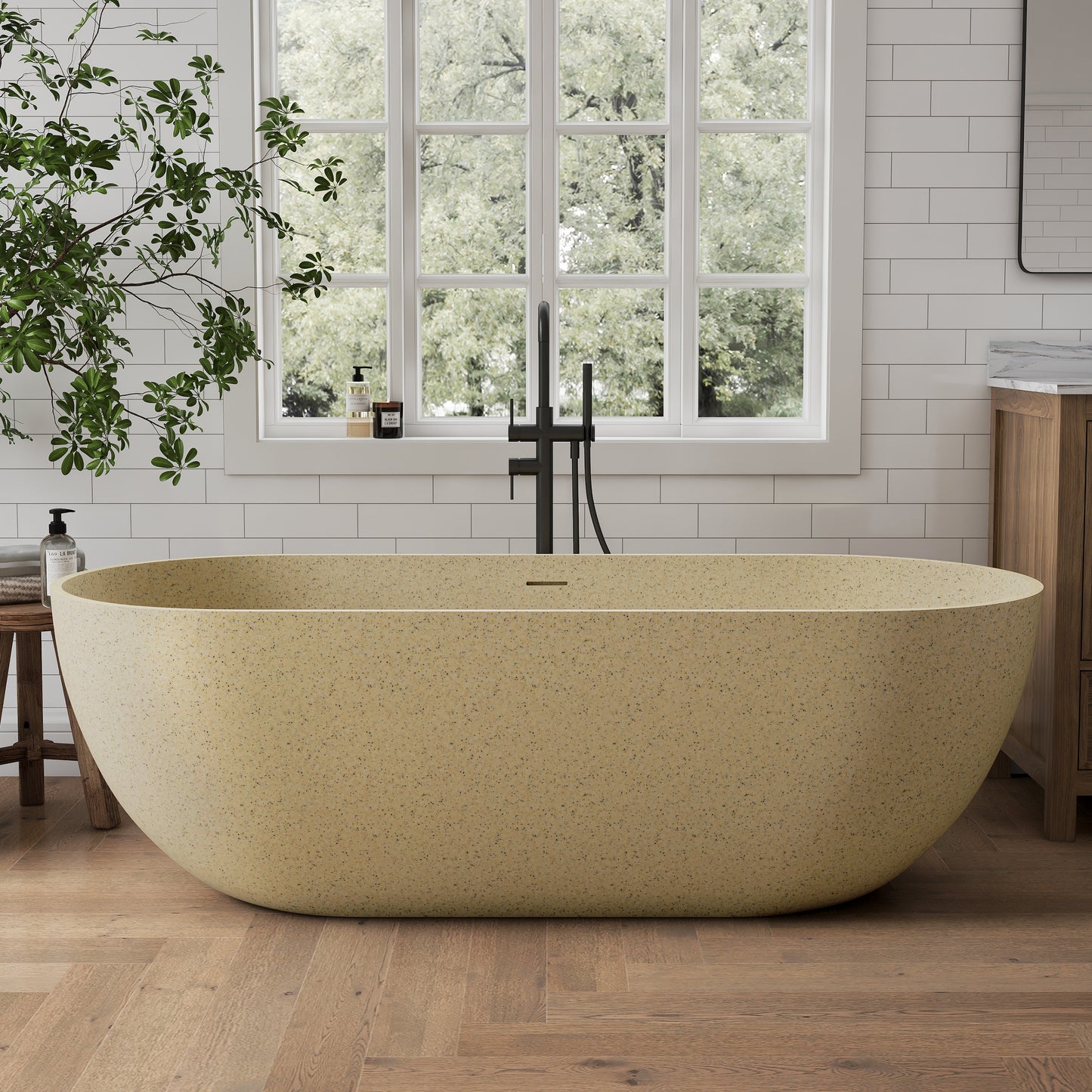 Medunjess 69" Minimalist Seamless Solid Surface Soaking Freestanding Oval Bathtub