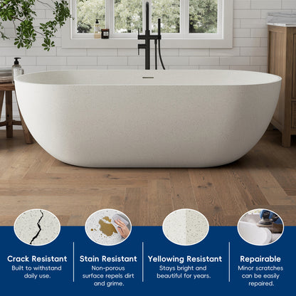 Medunjess 69" Particles Caelus Solid Surface Soaking Freestanding Oval Bathtub