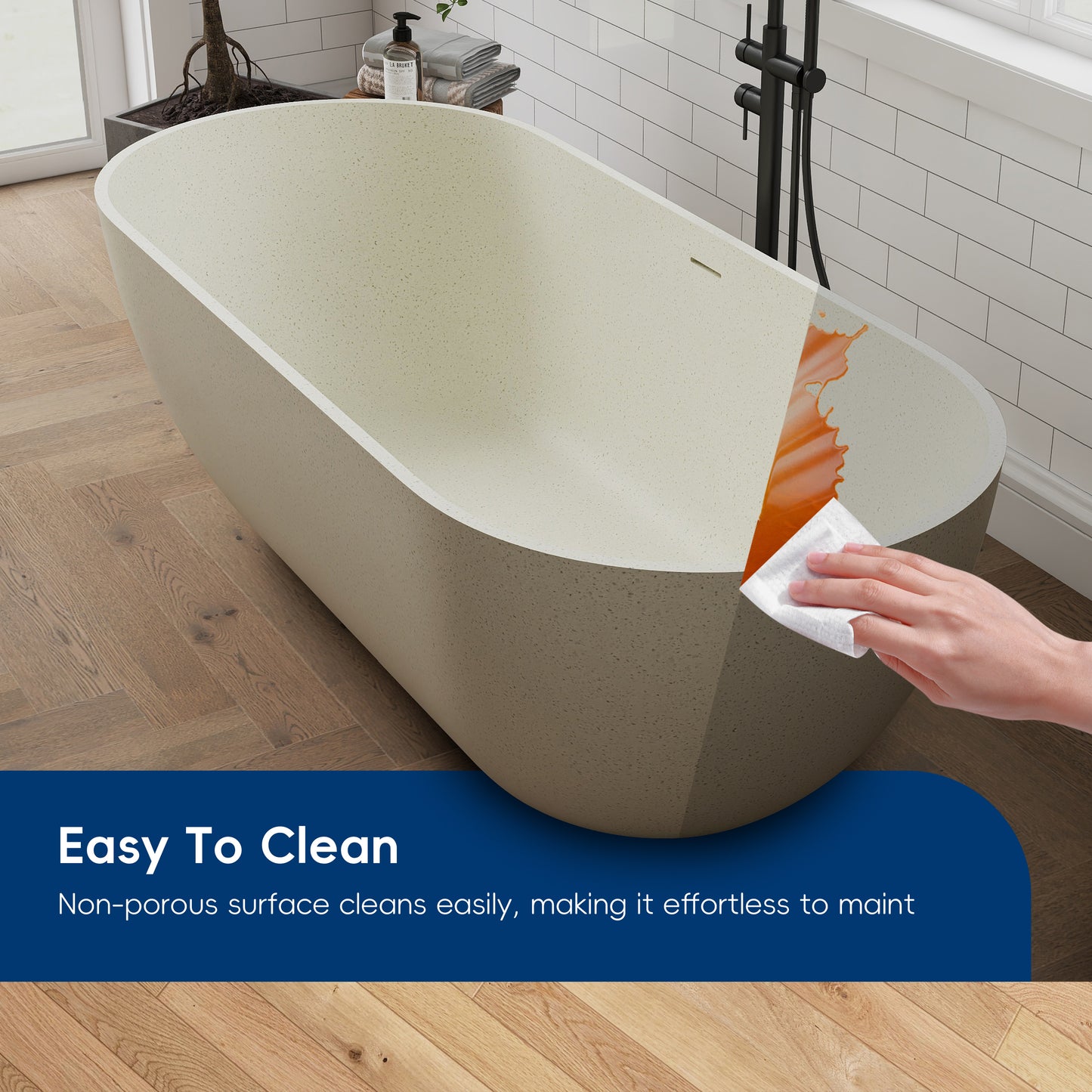 Medunjess 69" Particles Caelus Solid Surface Soaking Freestanding Oval Bathtub