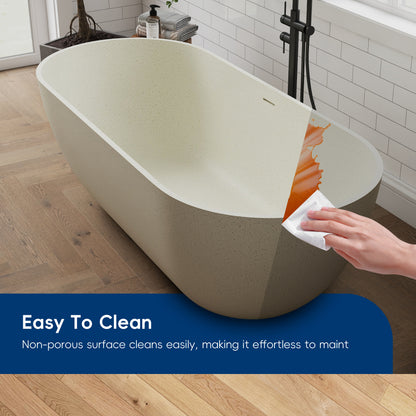Medunjess 69" Particles Caelus Solid Surface Soaking Freestanding Oval Bathtub