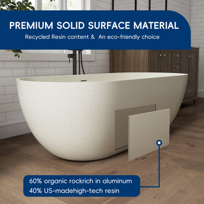Medunjess 69" Particles Caelus Solid Surface Soaking Freestanding Oval Bathtub