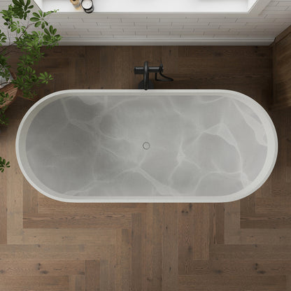Medunjess 69" Particles Caelus Solid Surface Soaking Freestanding Oval Bathtub