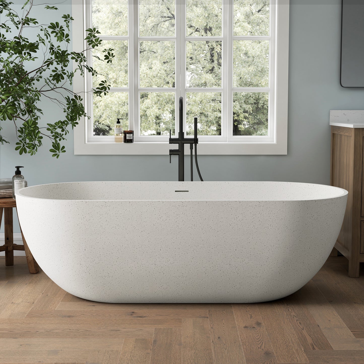 Medunjess 69" Particles Caelus Solid Surface Soaking Freestanding Oval Bathtub