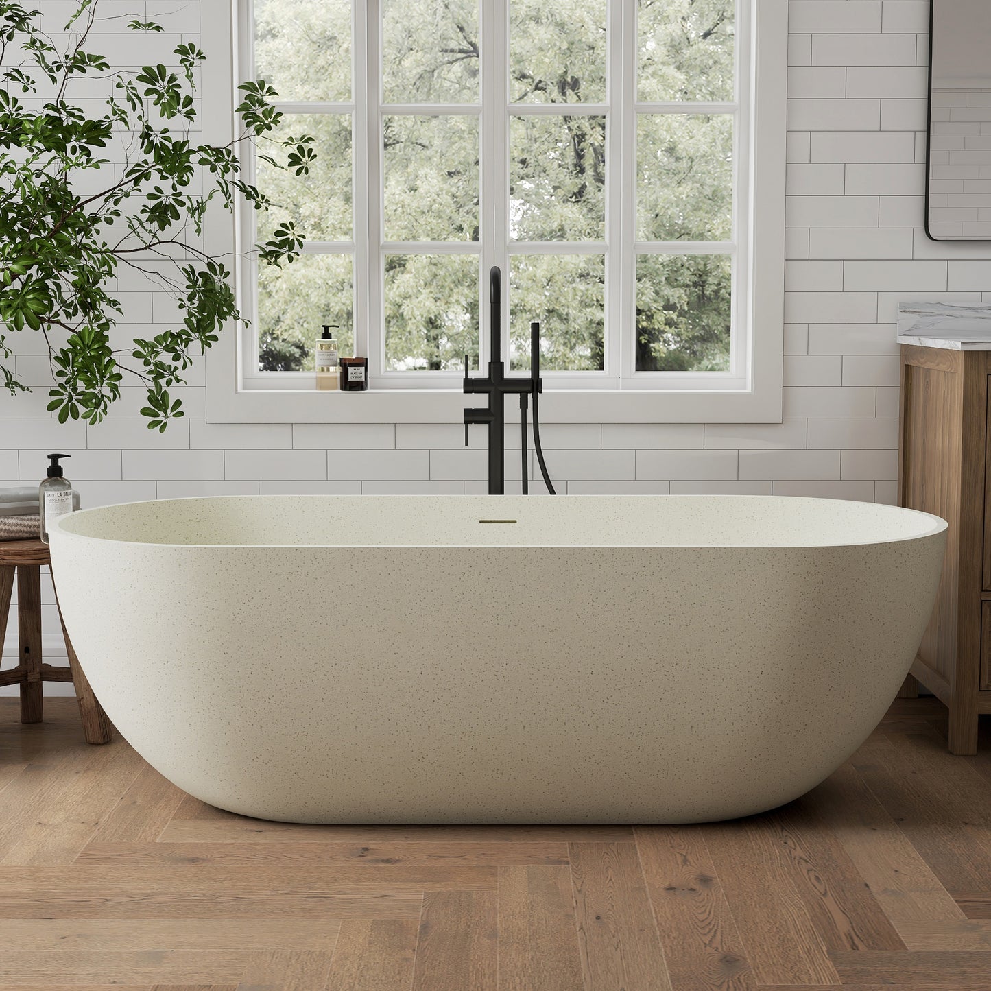 Medunjess 69" Particles Caelus Solid Surface Soaking Freestanding Oval Bathtub